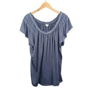 Max Studio Women's Smocked Flutter Sleeve Top Size 2X Blue Stretch Knit Boho